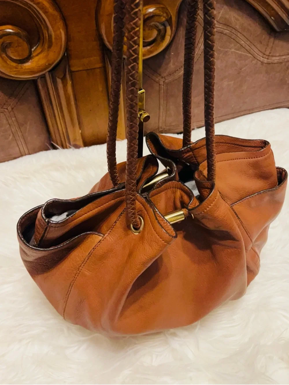 ANTONIO MELANI Tan Leather Tote with Braided Handles - Picture 5 of 10